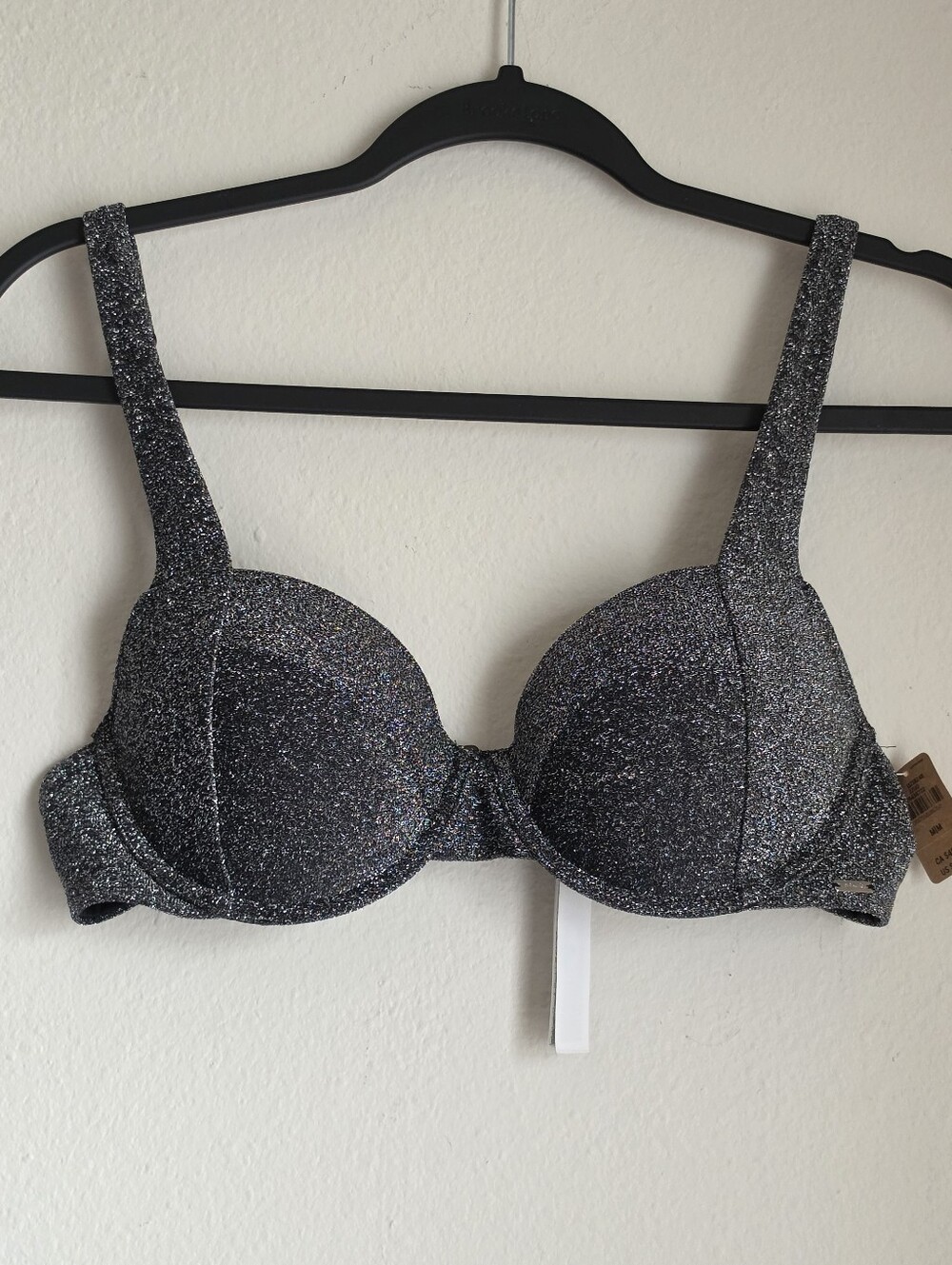 Victoria's Secret PINK Push Up Bikini Top Swim Size Medium NWT Black Shimmer